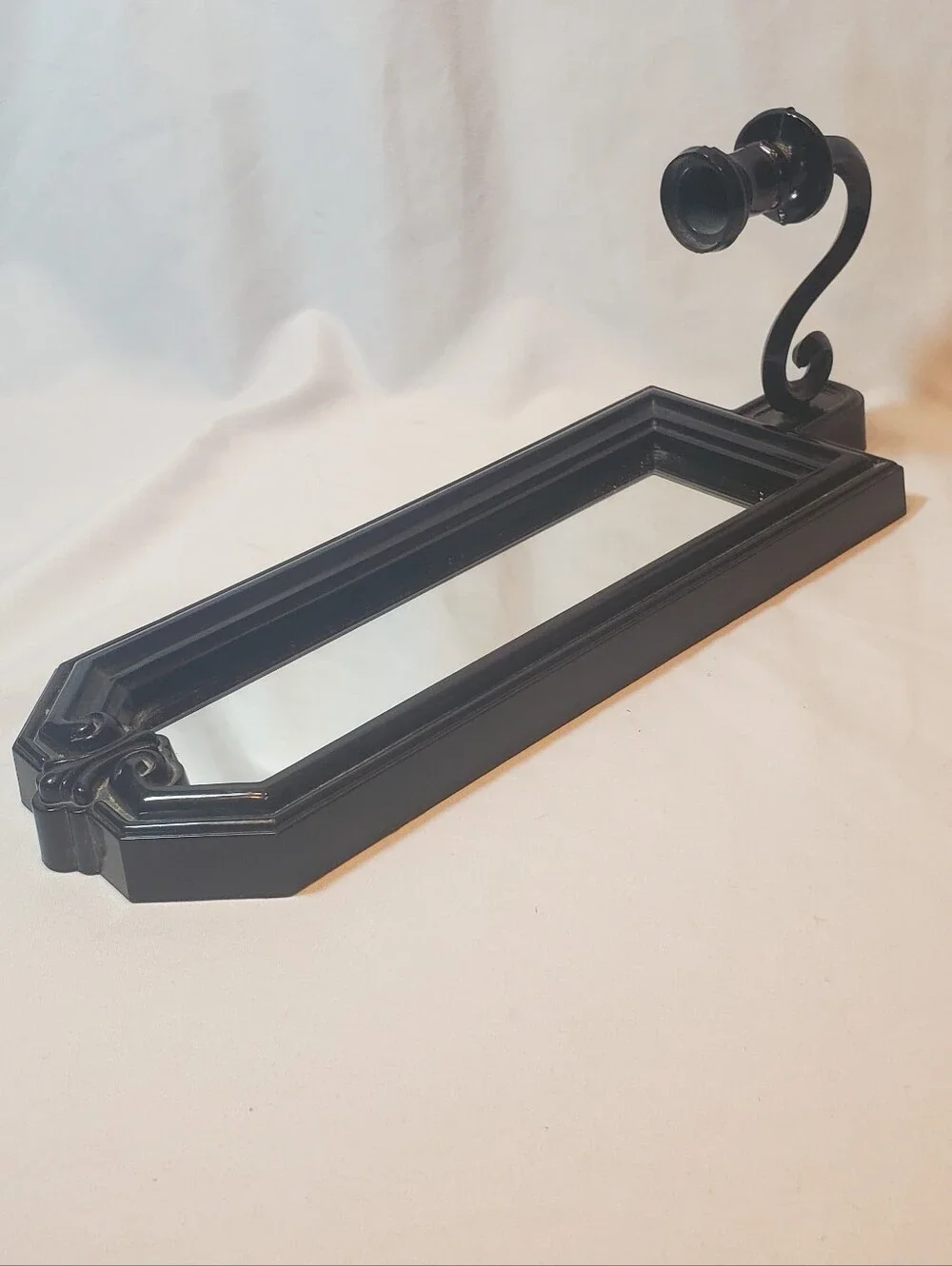 Home Interiors Homco Vtg Wall Mirror Sconce Candle Holder in Black Plastic Retro